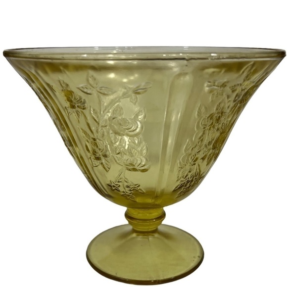 𝅺1930'S Federal Glass Company Cabbage Rose Yellow Candy Dish - Picture 1 of 9
